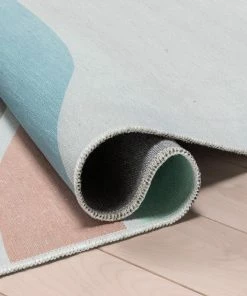 Well Woven Curved Rainbow Modern Multi Color Pastel Flat-Weave Washable Area Rug Machine Washable