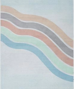 Well Woven Curved Rainbow Modern Multi Color Pastel Flat-Weave Washable Area Rug Machine Washable