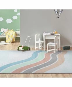 Well Woven Curved Rainbow Modern Multi Color Pastel Flat-Weave Washable Area Rug Machine Washable