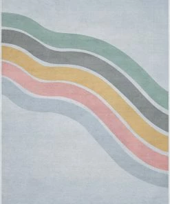 Well Woven Machine Washable Curved Rainbow Modern Multi Color Flat-Weave Washable Area Rug