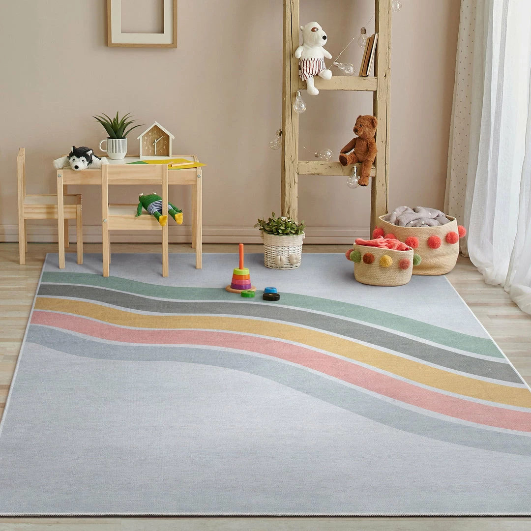 Well Woven Machine Washable Curved Rainbow Modern Multi Color Flat-Weave Washable Area Rug 1 Well Woven Machine Washable Curved Rainbow Modern Multi Color Flat-Weave Washable Area Rug
