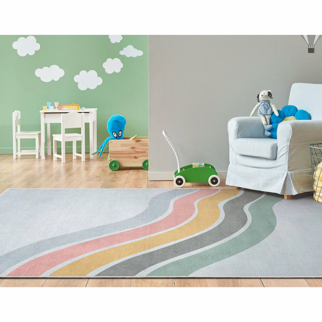 Well Woven Machine Washable Curved Rainbow Modern Multi Color Flat-Weave Washable Area Rug 4 Well Woven Machine Washable Curved Rainbow Modern Multi Color Flat-Weave Washable Area Rug