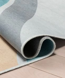 Well Woven Curved Rainbow Modern Multi Color Blue Flat-Weave Washable Area Rug