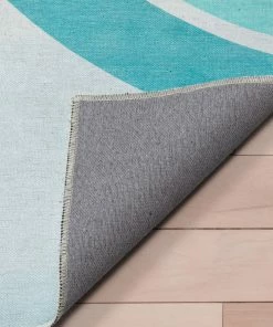 Well Woven Curved Rainbow Modern Multi Color Blue Flat-Weave Washable Area Rug