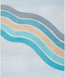 Well Woven Curved Rainbow Modern Multi Color Blue Flat-Weave Washable Area Rug