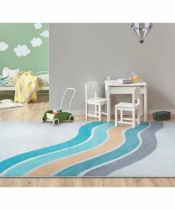 Well Woven Curved Rainbow Modern Multi Color Blue Flat-Weave Washable Area Rug