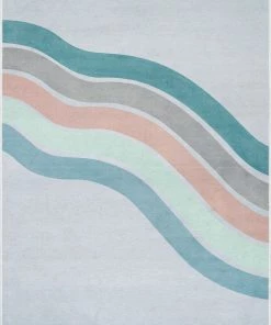 Well Woven Curved Rainbow Modern Multi Color Green Flat-Weave Washable Area Rug Machine Washable