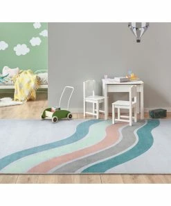Well Woven Curved Rainbow Modern Multi Color Green Flat-Weave Washable Area Rug Machine Washable