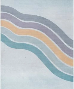 Well Woven Curved Rainbow Modern Multi Color Purple Flat-Weave Washable Area Rug Machine Washable