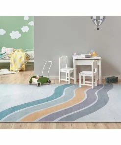 Well Woven Curved Rainbow Modern Multi Color Purple Flat-Weave Washable Area Rug Machine Washable