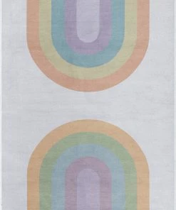 Well Woven Machine Washable Rainbow Watercolor Modern Multi Color Flat-Weave Washable Area Rug