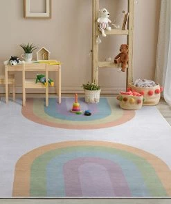 Well Woven Machine Washable Rainbow Watercolor Modern Multi Color Flat-Weave Washable Area Rug