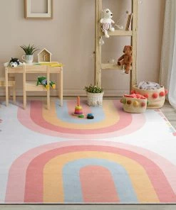 Well Woven Crescent Rainbow Modern Multi Color Flat-Weave Washable Area Rug