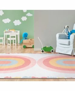 Well Woven Crescent Rainbow Modern Multi Color Flat-Weave Washable Area Rug