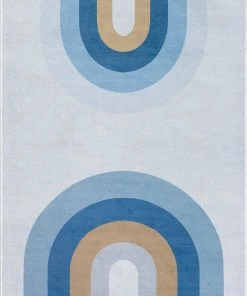 Well Woven Twilight Rainbow Modern Blue Flat-Weave Washable Area Rug Machine Washable