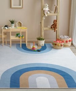 Well Woven Twilight Rainbow Modern Blue Flat-Weave Washable Area Rug Machine Washable