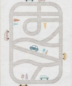 Well Woven Playful Roads Modern Grey Flat-Weave Washable Area Rug Machine Washable