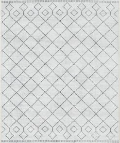 Well Woven Anastasia Moroccan Trellis Pattern Ivory Grey Flat-Weave Washable Area Rug Global