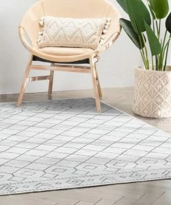 Well Woven Anastasia Moroccan Trellis Pattern Ivory Grey Flat-Weave Washable Area Rug Global