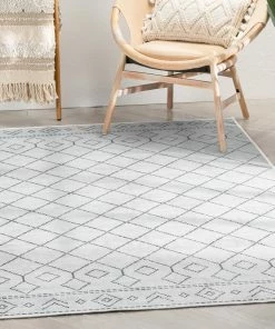 Well Woven Anastasia Moroccan Trellis Pattern Ivory Grey Flat-Weave Washable Area Rug Global