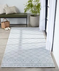 Well Woven Anastasia Moroccan Trellis Pattern Ivory Grey Flat-Weave Washable Area Rug Global