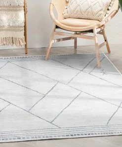 Well Woven Bryn Moroccan Lattice Trellis Ivory Grey Flat-Weave Washable Area Rug