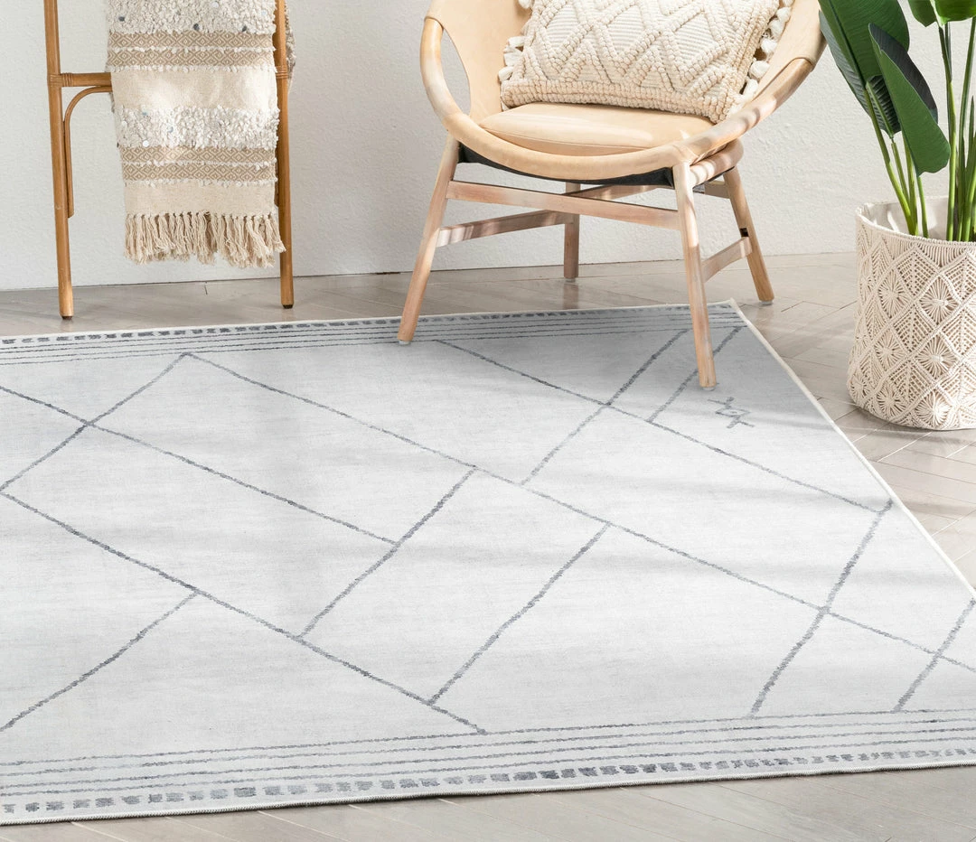Well Woven Bryn Moroccan Lattice Trellis Ivory Grey Flat-Weave Washable Area Rug 1 Well Woven Bryn Moroccan Lattice Trellis Ivory Grey Flat-Weave Washable Area Rug