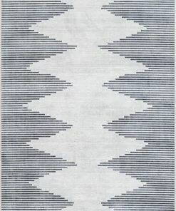 Well Woven Bree Moroccan Diamond Stripes Ivory Grey Flat-Weave Washable Area Rug