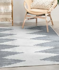 Well Woven Bree Moroccan Diamond Stripes Ivory Grey Flat-Weave Washable Area Rug
