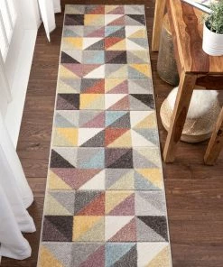 Well Woven Platte Geometric Scandinavian 3D Textured Multi Rug Global