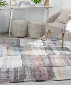 Well Woven Laughlin Mid-Century Modern Geometric Boxes Blue Multi 3D Textured Rug