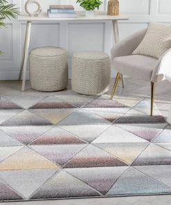 Well Woven Ely Mid-Century Modern Geometric Triangles Grey Multi 3D Textured Rug