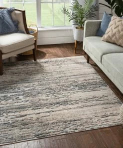 Well Woven Twilight Abstract Distressed Beige Grey Flatweave High-Low Rug 5'3" X 7'3" Vintage