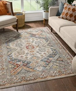 Well Woven Global Pavia Traditional Aztec Tribal Ivory-Beige Red Flatweave High-Low Rug