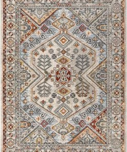 Well Woven Global Pavia Traditional Aztec Tribal Ivory-Beige Red Flatweave High-Low Rug