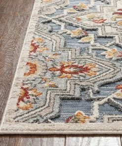 Well Woven Aleria Traditional Floral Geometric Beige Grey Multi Flatweave High-Low Rug