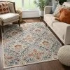 Well Woven Aleria Traditional Floral Geometric Beige Grey Multi Flatweave High-Low Rug