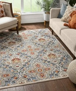 Well Woven Aleria Traditional Floral Geometric Beige Grey Multi Flatweave High-Low Rug