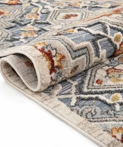 Well Woven Aleria Traditional Floral Geometric Beige Grey Multi Flatweave High-Low Rug