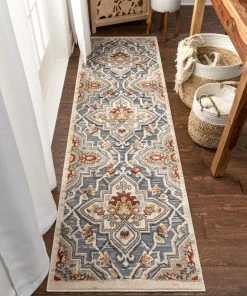 Well Woven Aleria Traditional Floral Geometric Beige Grey Multi Flatweave High-Low Rug
