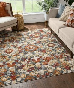 Well Woven Bergamo Bohemian Floral Botanical Red-Rust Multi Flatweave High-Low Rug 5'3" X 7'3" Vintage