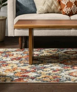 Well Woven Bergamo Bohemian Floral Botanical Red-Rust Multi Flatweave High-Low Rug 5'3