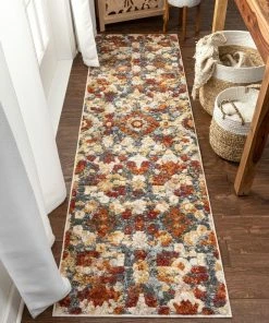Well Woven Bergamo Bohemian Floral Botanical Red-Rust Multi Flatweave High-Low Rug 5'3