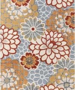 Well Woven Dahlia Floral Botanical Grey Multi Flatweave High-Low Rug Vintage