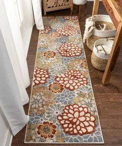 Well Woven Dahlia Floral Botanical Grey Multi Flatweave High-Low Rug Vintage