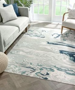 Well Woven Alden Blue Vintage Abstract Watercolor High-Low Rug