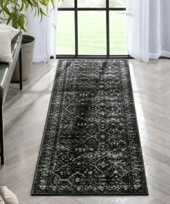 Well Woven Argos Modern Vintage Lattice Black Rug
