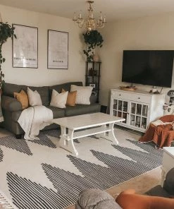 Well Woven Zipped Tribal Aztec Geometric Ivory & Navy Blue Kilim-Style Rug Global