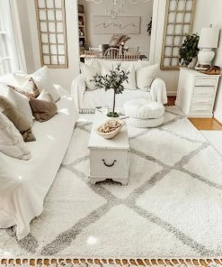 Well Woven Celosia Moroccan Trellis Shag White Rug