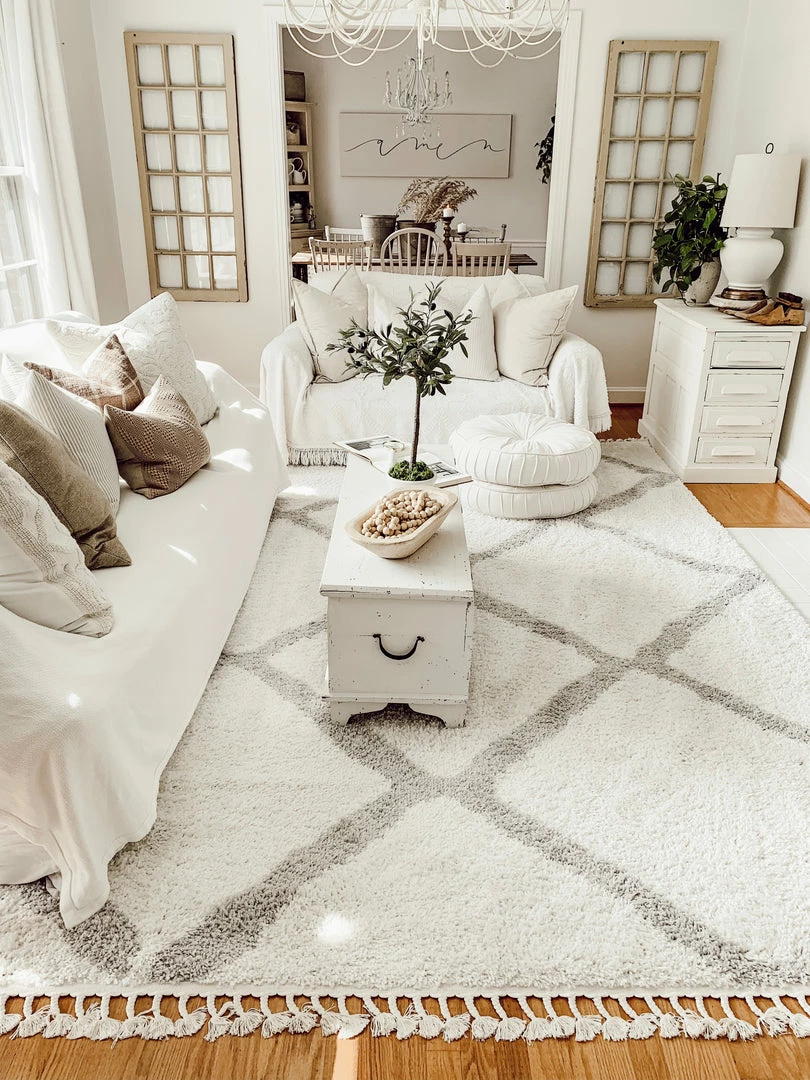 Well Woven Celosia Moroccan Trellis Shag White Rug